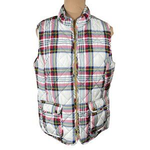 St John's Bay Puffer Vest Multi Color Plaid Size L Large Full Zip Women's